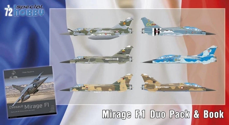 1:72 Mirage F.1 duo pack & book model kit box with aircraft artwork, Special Hobby