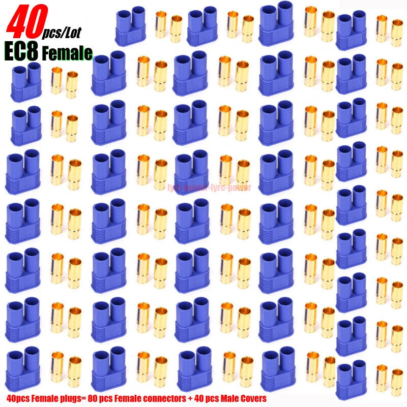 40pcs Only EC8 8mm Female Bullet Banana Plug Connector with Male Cover for Drone