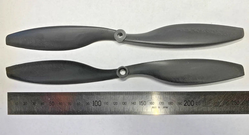 Pair of 25cm drone propellers with 6mm center holes, dark gray/black, two-blade each