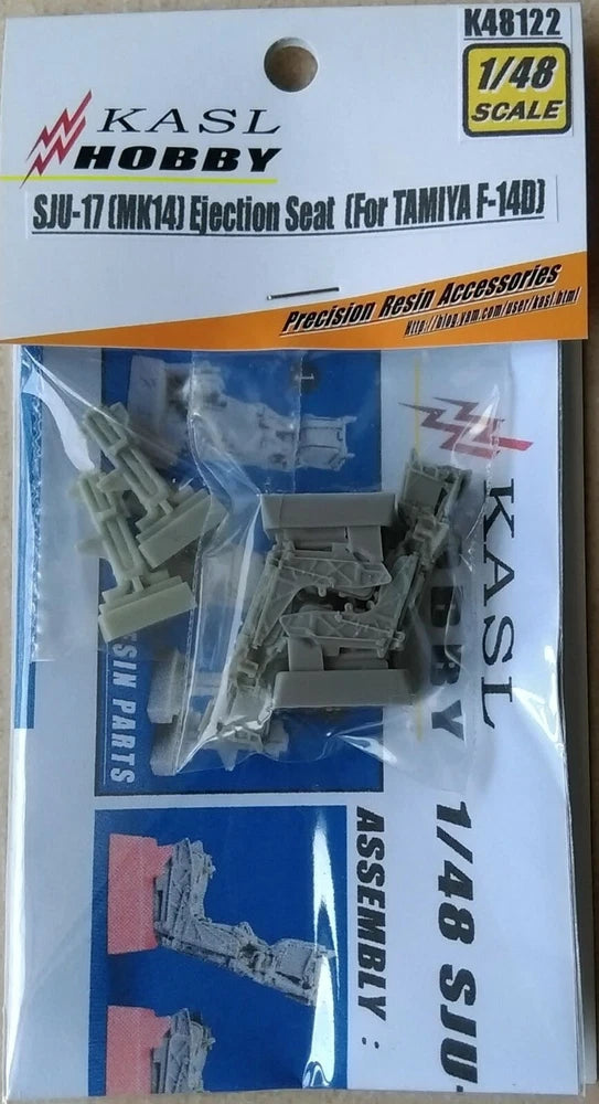 1/48 resin ejection seat upgrade kit in clear blister pack, gray parts visible