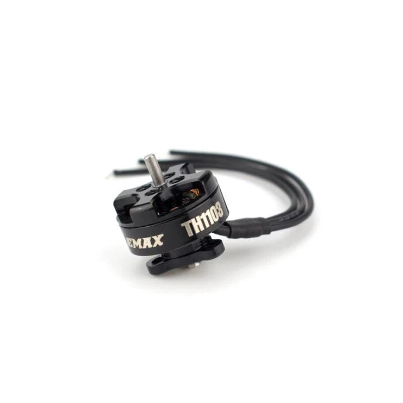 Emax brushless drone motor with black housing and attached wiring leads