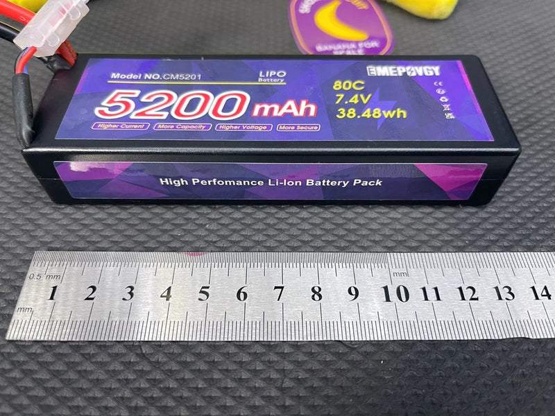 7.4V 5200mAh LiPo RC car battery pack with hardcase, 80C rating