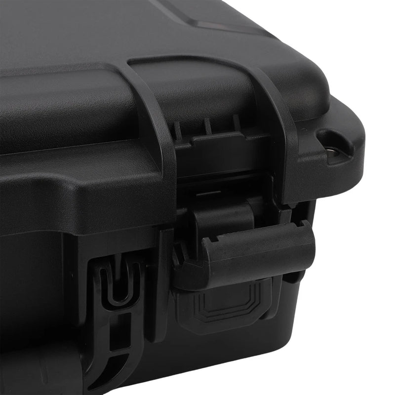 Hard storage case with latch and handle, dark plastic, protective fit for UAV
