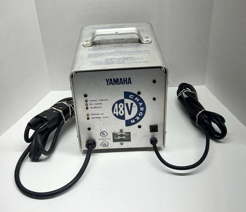 Yamaha 48V golf cart battery charger with power cables, front panel and connectors