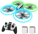 Kids RC quadcopter drone with black controller and two rechargeable battery packs