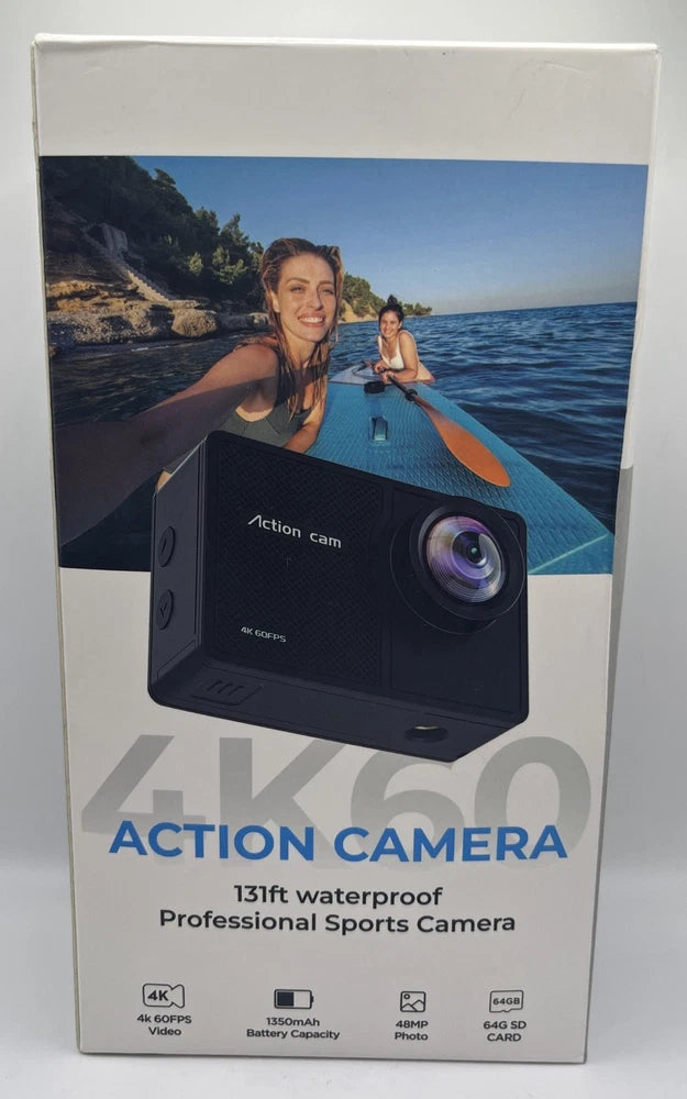 4K60FPS 48MP Action Underwater Camera, Remote Black. NEW FREE SHIPPING
