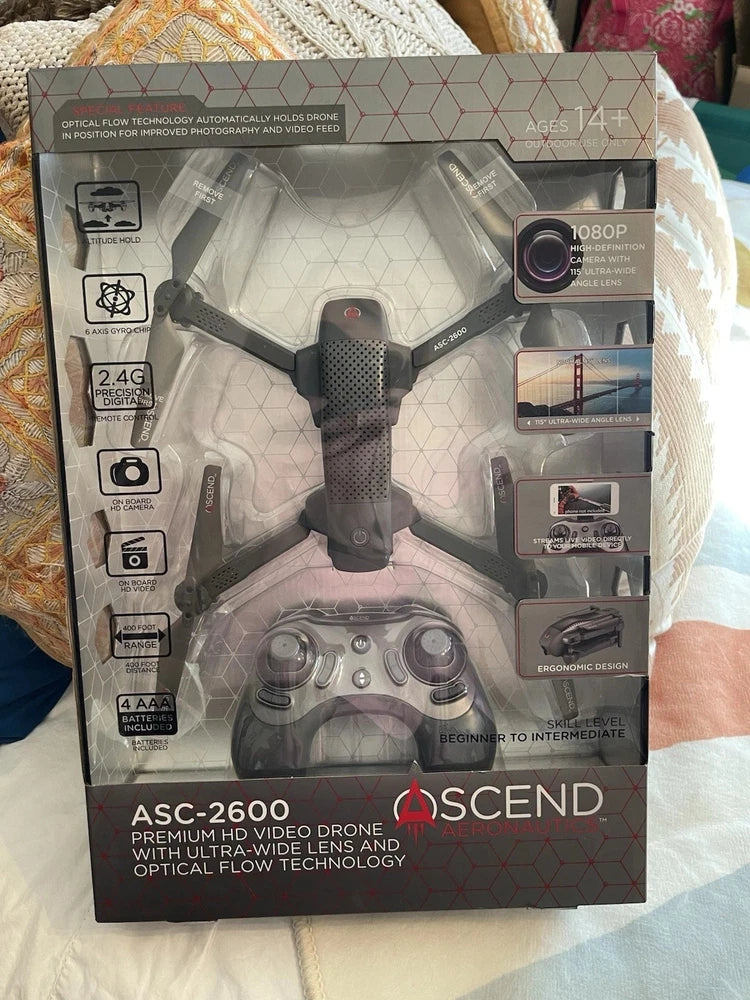 Premium HD video drone in retail box, with controller and propellers