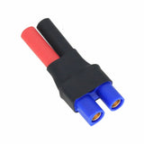 Dual female banana bullet adapter with blue housings and red/black wires