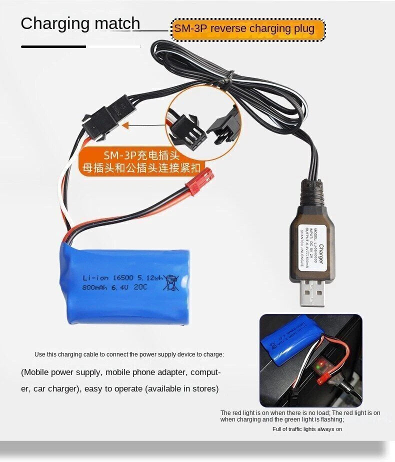 1pcs 6.4V 800mAh 20C Lipo Battery with USB for WLToys 18628 18629 18428 18429 RC