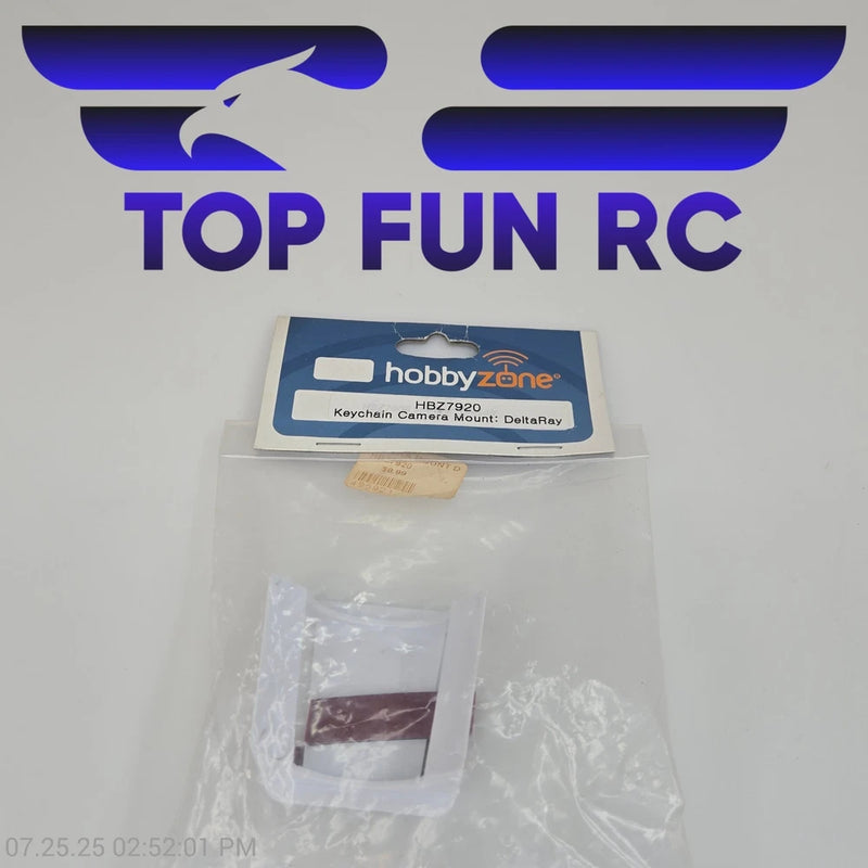 Keychain camera mount kit in clear bag with Hobby Zone label