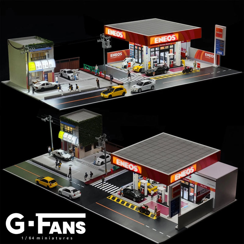 Diorama 1/64 Scale Diecast Car Garage Model LED Street Building Shop Scene  Gift
