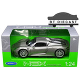 WELLY PORSCHE 918 SPYDER HARD TOP 1/24 DIECAST MODEL CAR GREY SILVER 24055