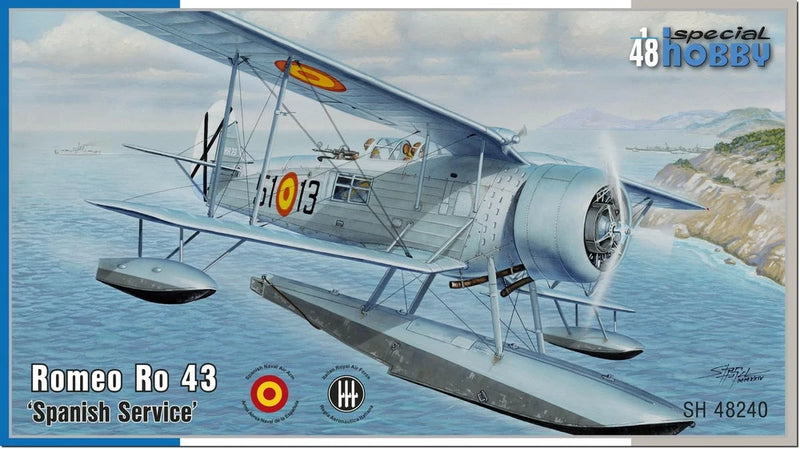 1/48 scale IMAM Ro.43 seaplane model, grey with yellow roundels and radial engine