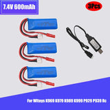 7.4v 600mah 20c Lipo Battery and USB for WLtoys K969 K979 K989 K999 P929 P939 RC
