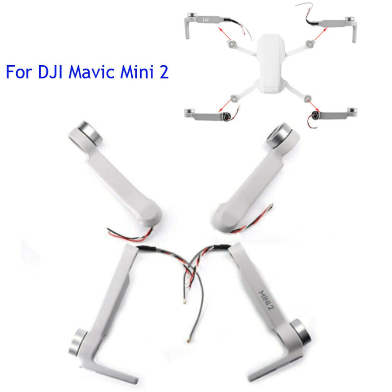 DJI Mavic Mini 2 motor arm repair parts set, silver arms with attached motor and wires