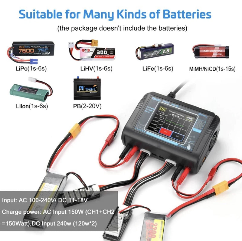 HTRC T240 DUO Dual Channel RC Car Boat Lipo Battery Balance Charger Aus Cord