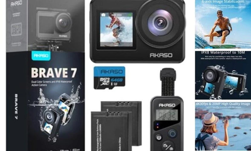 Brave 7 Action Camera 4K30FPS 20MP with Brave 7 - 64GB MicroSD Card Bundle