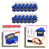 Blue micro servo motor set with metal horns, connectors, and red/black wiring