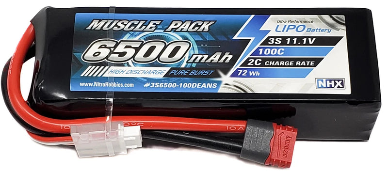NHX Muscle Pack 3S 11.1V 6500mAh 100C Lipo Battery w/ DEANS Connector Battery