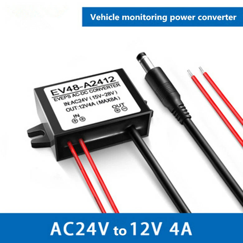 AC15-28V to DC12V 4A 48W vehicle monitoring power converter with DC plug