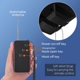 Black stretchable antenna remote control key fob with charging port and hooks