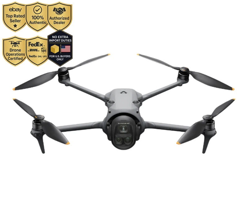 DJI Mavic 4 Pro camera drone with four propellers and front camera/gimbal, gray and black