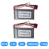 Two 7.4V 1800mAh Li-Po battery packs with red/black leads and T plug connectors