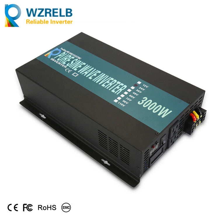 3000W Pure Sine Wave Power Inverter 12V to 110V 120V Car Solar Converter Truck