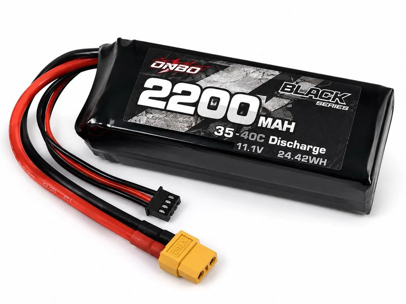 11.1V 2200mAh 35C LiPo battery pack with XT60 plug, black case