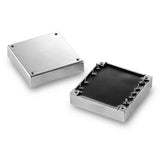 Isolated DC-DC converter module with silver metal enclosure, cover open showing mounting posts