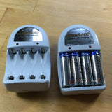 UltraLast battery charger with AA slots and four inserted AA batteries