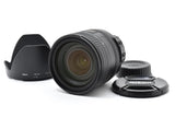 Nikon AF-S 24-85mm camera lens with front glass, rear cap and lens hood