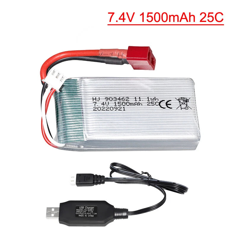 7.4v 1500mAh Lipo Battery and USB For WLtoys 144001 V913 Q212G V912 V262 L979 RC