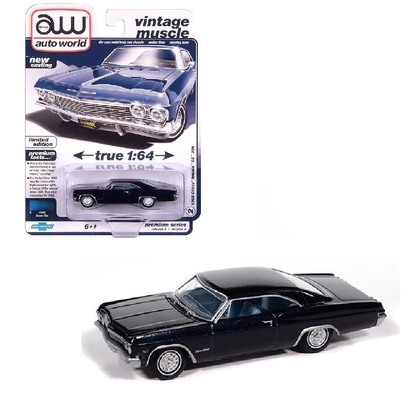 Auto World 1:64 2025 Premium R2A 1965 Chevrolet Impala SS Blue Model AWSP193A-4I