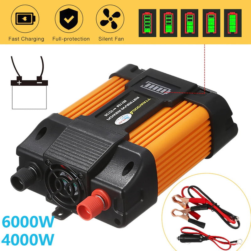 6000W Car Power Inverter 12V DC to 110V AC Power Sine Wave Converter US