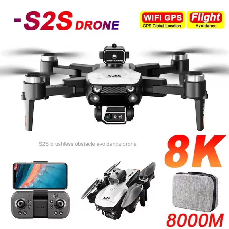 Folding mini quadcopter drone with front camera, gray and black, arms extended