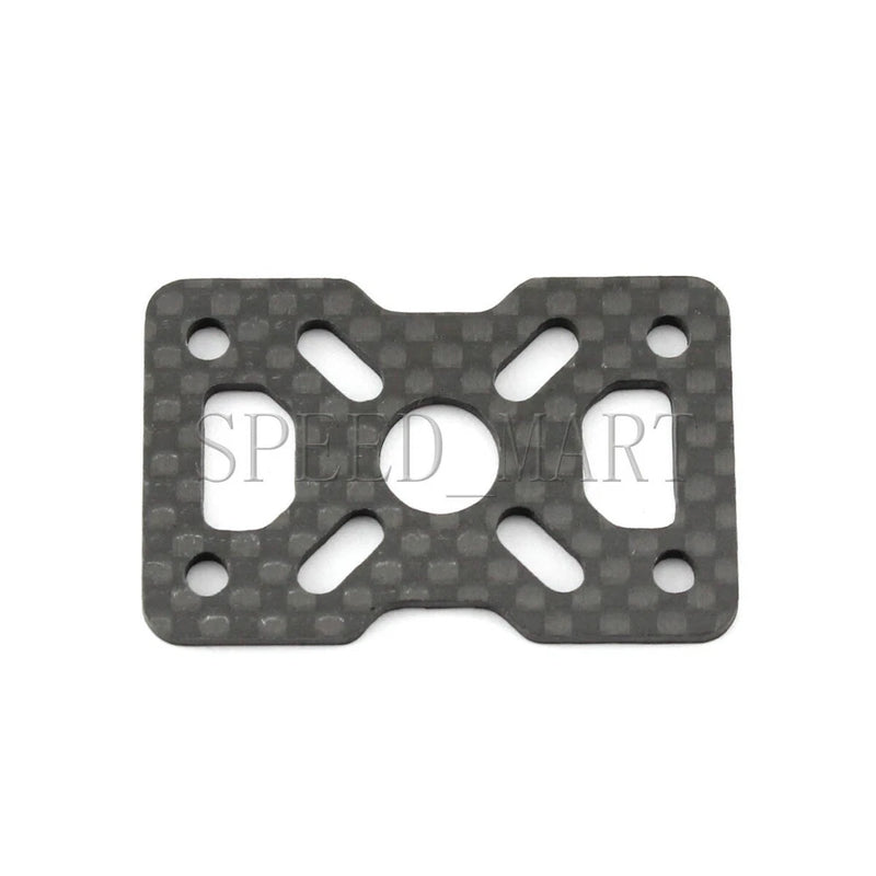 Carbon fiber motor mount plate with hex-shaped cutouts and mounting holes