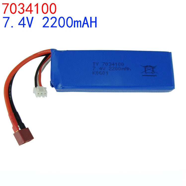1PCS 2200mAh 25C 7.4V 7034100 T Plug Battery For WLtoys L202 K949 RC Drone Cars