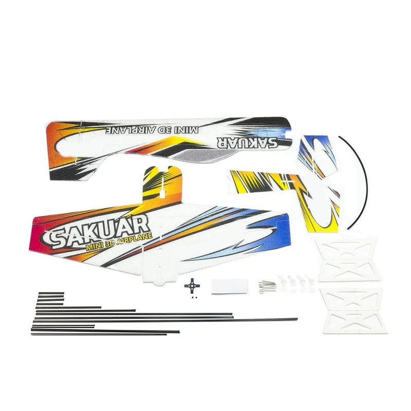 RC airplane foam EPP model kit, white with yellow and blue decals, includes parts