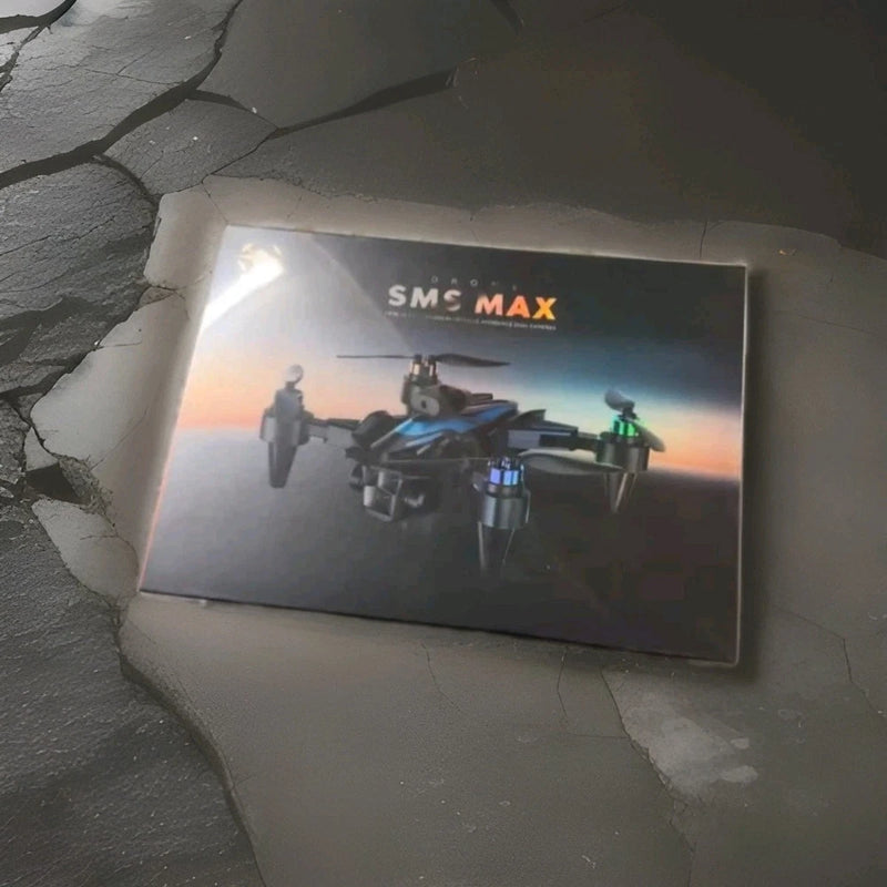Drone controller screen showing a drone with “SMS MAX” text