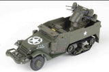 Military half-track model with anti-aircraft gun and ammo load, olive green