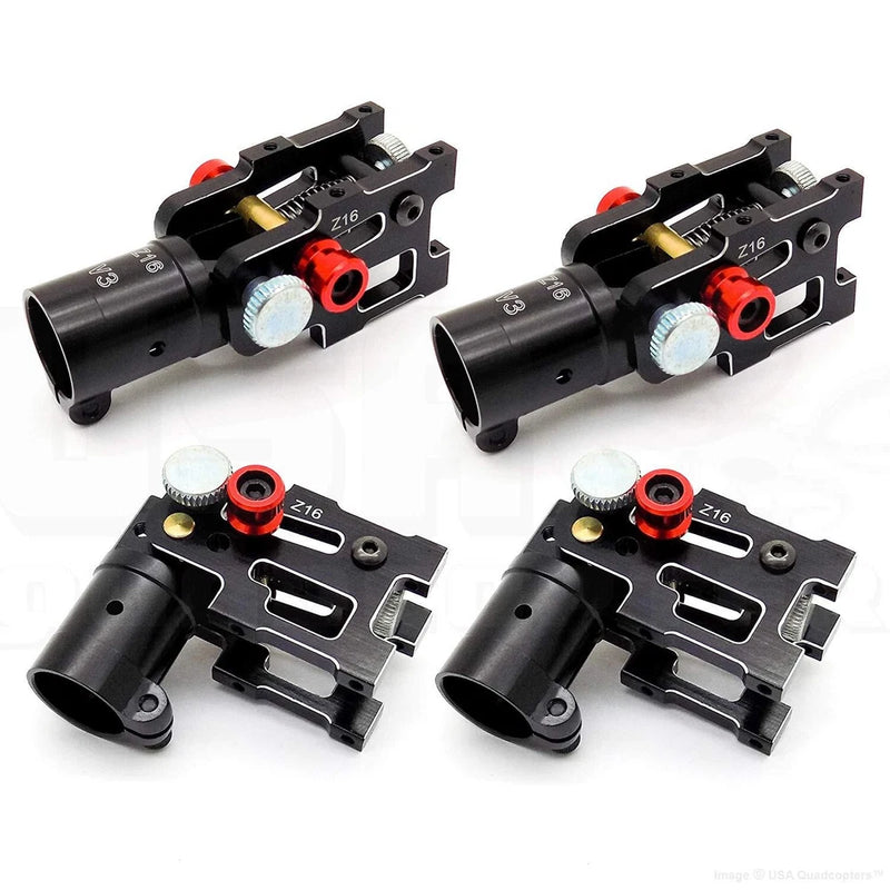 Black CNC aluminum folding drone arm bracket set, 16mm tube with red mounts (4 pcs)