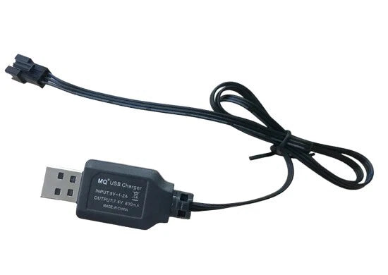USB charging adapter cable with black wire and 3-pin RC battery connector