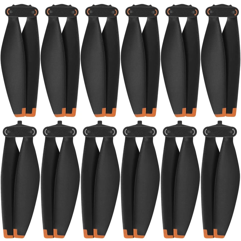 12-pack drone propellers, black blades with orange tips and hub set