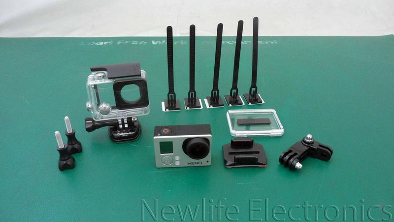 GoPro Hero3+ action camera kit with waterproof housing and mounting accessories