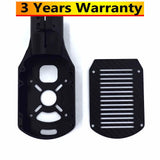 Drone motor mount base cover plates, black carbon-fiber style with vent cutouts