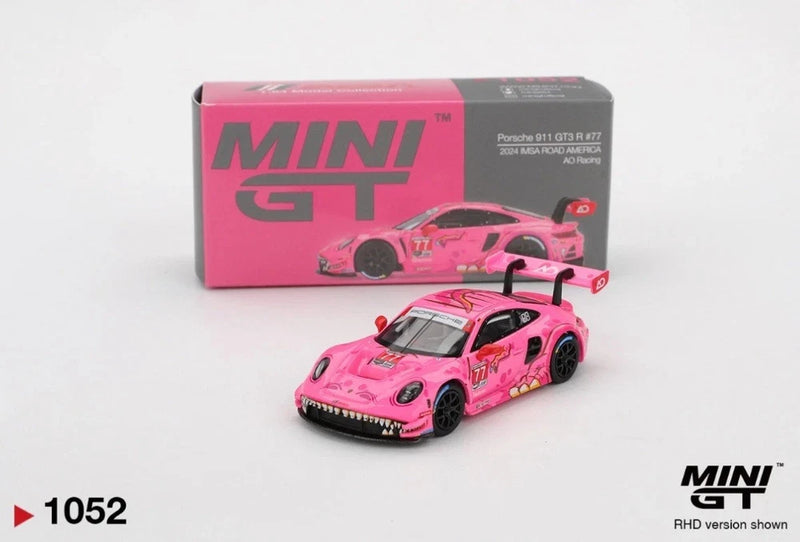 Mini GT 1:64 Porsche 911 GT3 R #77 AO Racing 2024 ROXY IMSA ROAD AMERICA MGT0105