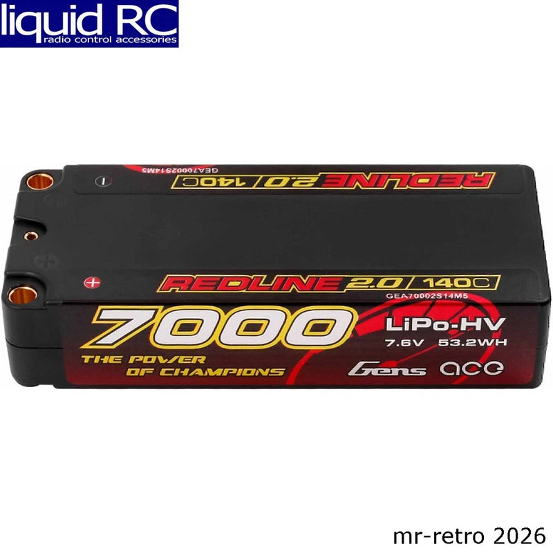 Gens Ace 70002S14M5 Redline 2.0 7000mAh 2S1P 140C Mid- size LiPo battery Battery
