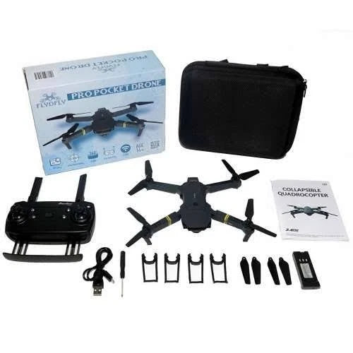 Foldable pocket quadcopter drone bundle with controller, carrying case, and propeller parts