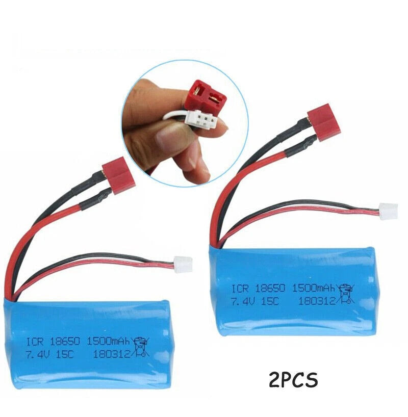7.4V 1500mAh Li-ion Battery T Plug For WLtoys 4WD RC Auto Cars Turck Boat 12403